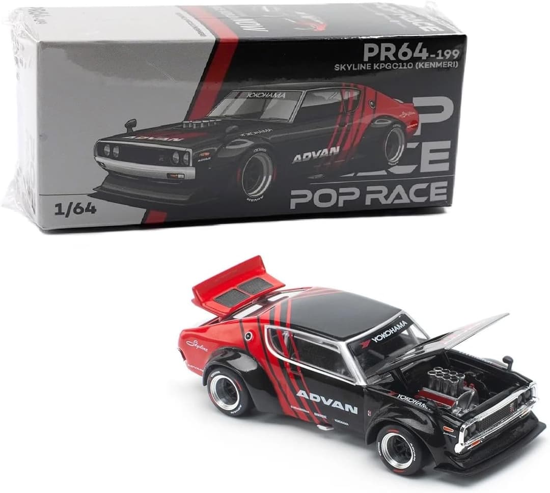 Pop Race 1:64 Nissan Skyline GT-R Drift KPGC110 (Kenmeri) Advan Livery Limited Edition PR640199