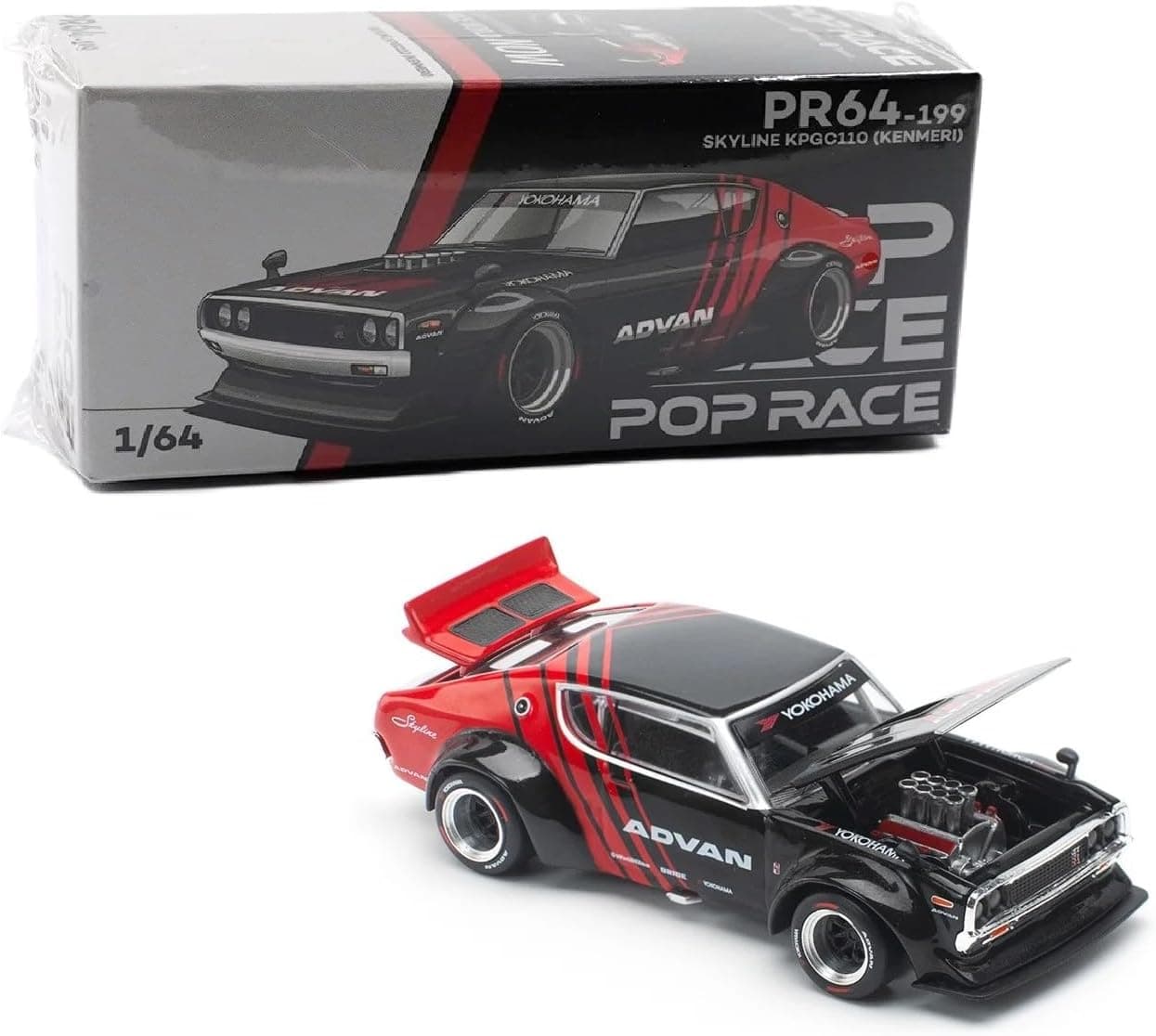 Pop Race 1:64 Nissan Skyline GT-R Drift KPGC110 (Kenmeri) Advan Livery Limited Edition PR640199