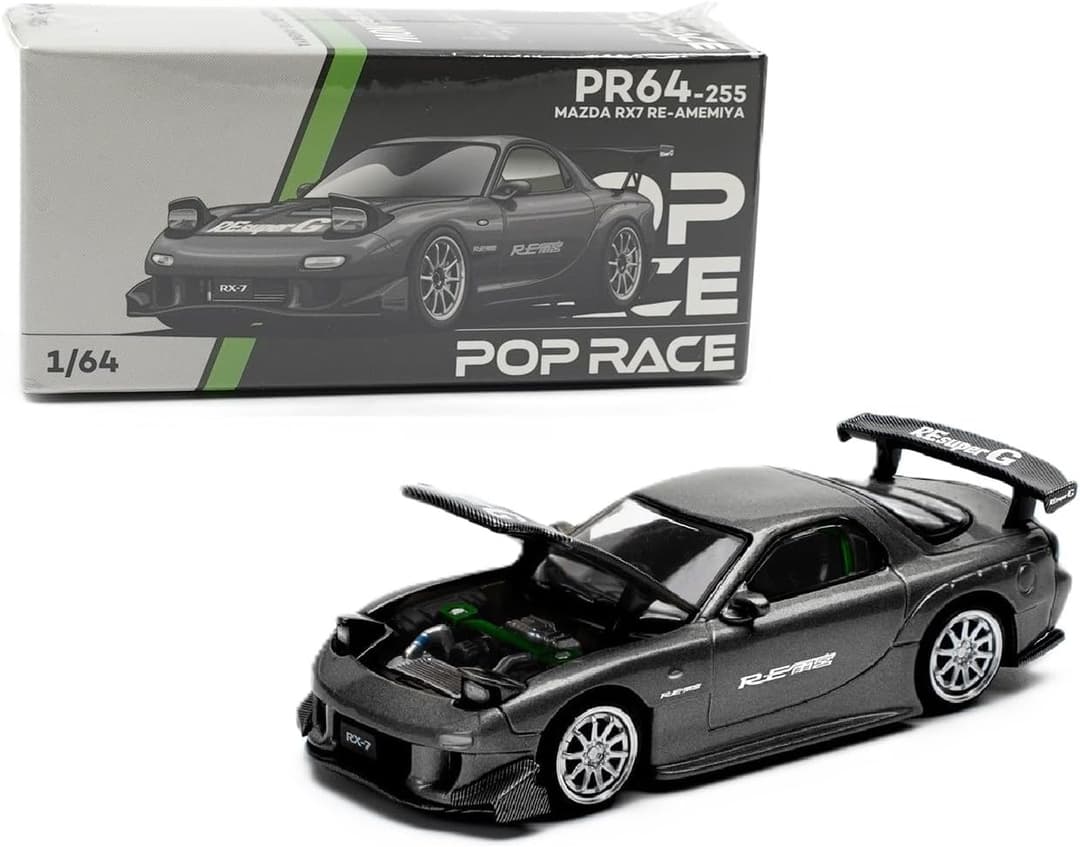 escala 1:64 compatible con Mazda RX7 RE Amemiya Blue Metallic con tapa de carbono Edición limitada