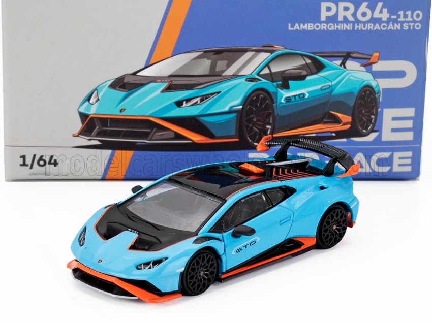 POP-RACE-LIMITED - 1/64 - LAMBORGHINI - HURACAN STO LP640-2 2021 - LIGHT BLUE ORANGE